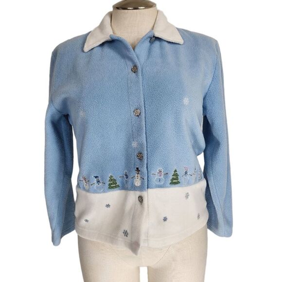 C.B. Casual Christmas snowman button up fleece Size medium - Picture 1 of 6